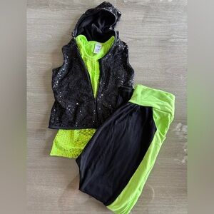 Balera 3 piece Black and Green Sequin Dance Hip Hop Costume